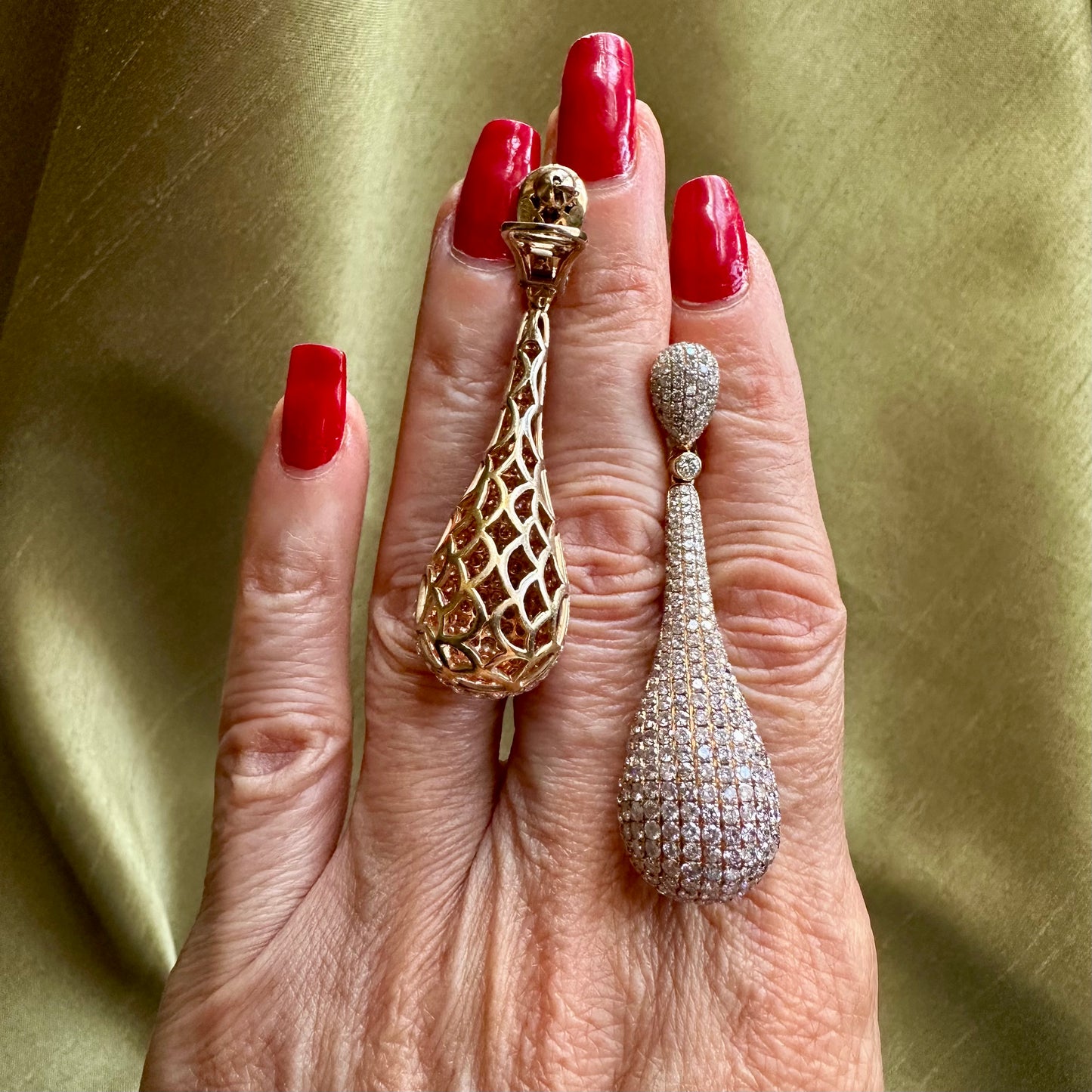 Tear Drop Diamond Pave Earrings 18k Rose Gold