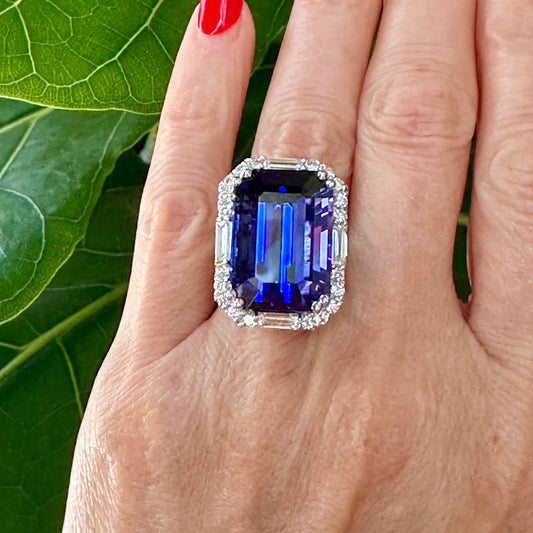 Tanzanite Emerald Cut Diamond Ring