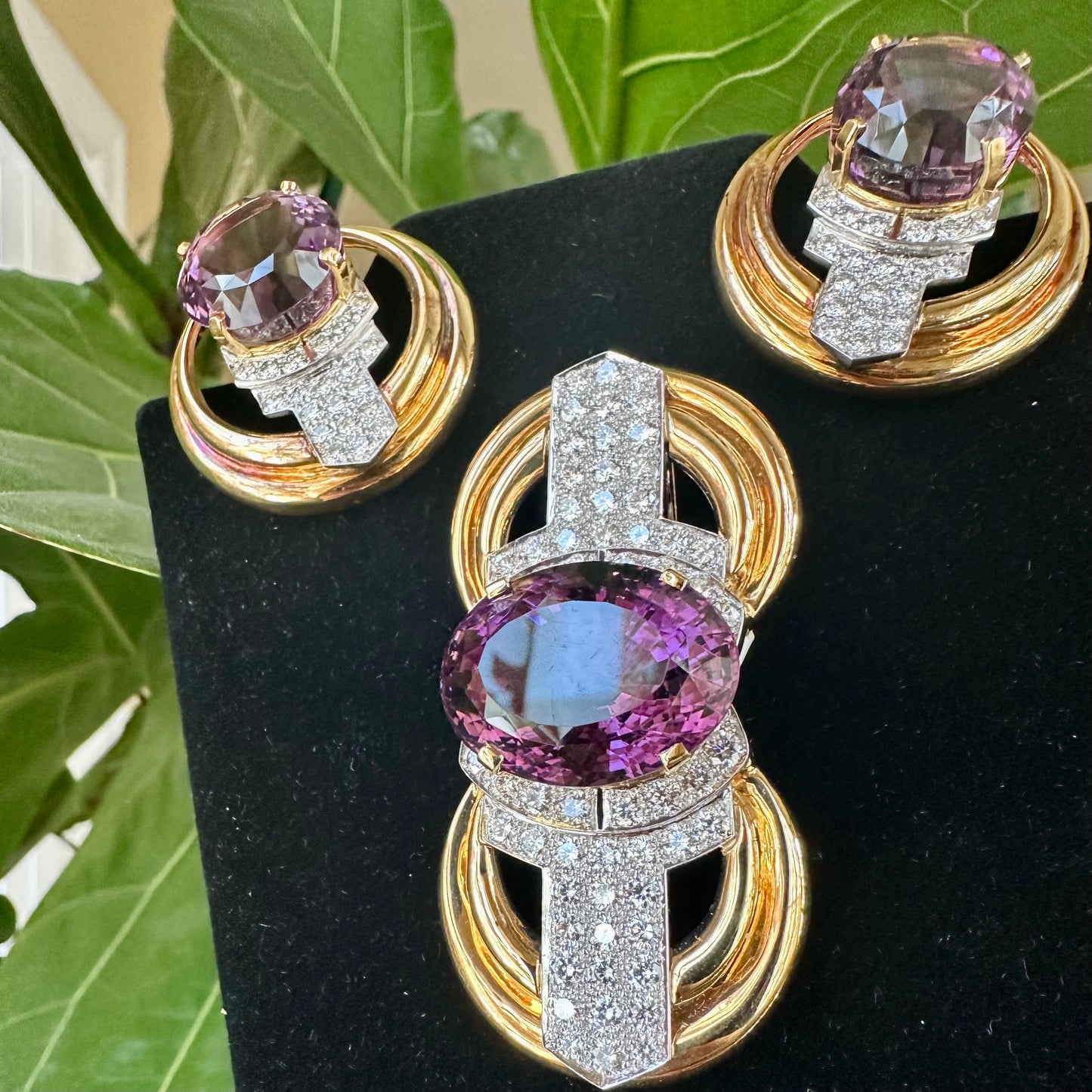 Retro Amethyst and Diamond Earrings Platinum & 18k Yellow Gold