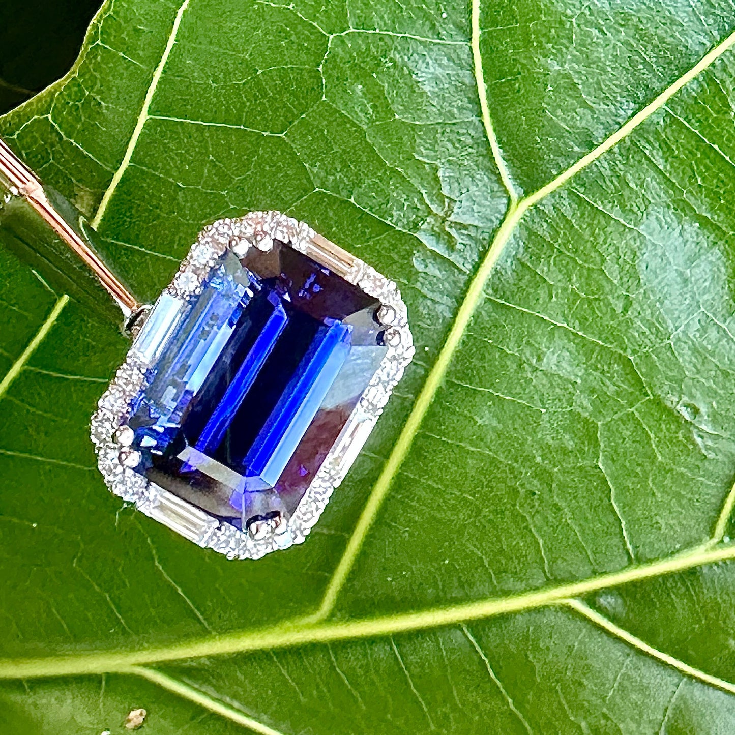 Estate Tanzanite Emerald Cut & Diamond Ring | 24+ Carats | 18k White Gold | Size 6.5