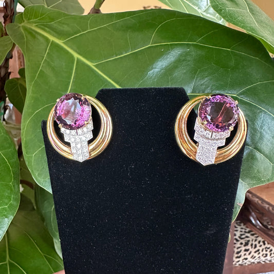Retro Amethyst and Diamond Earrings Platinum & 18k Yellow Gold