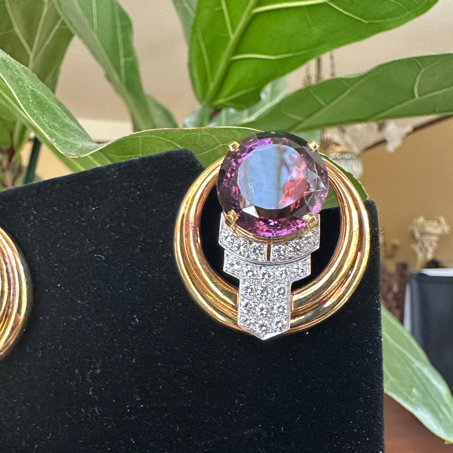 Retro Amethyst and Diamond Earrings Platinum & 18k Yellow Gold