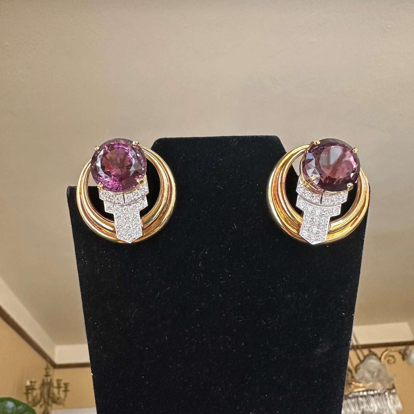 Retro Amethyst and Diamond Earrings Platinum & 18k Yellow Gold