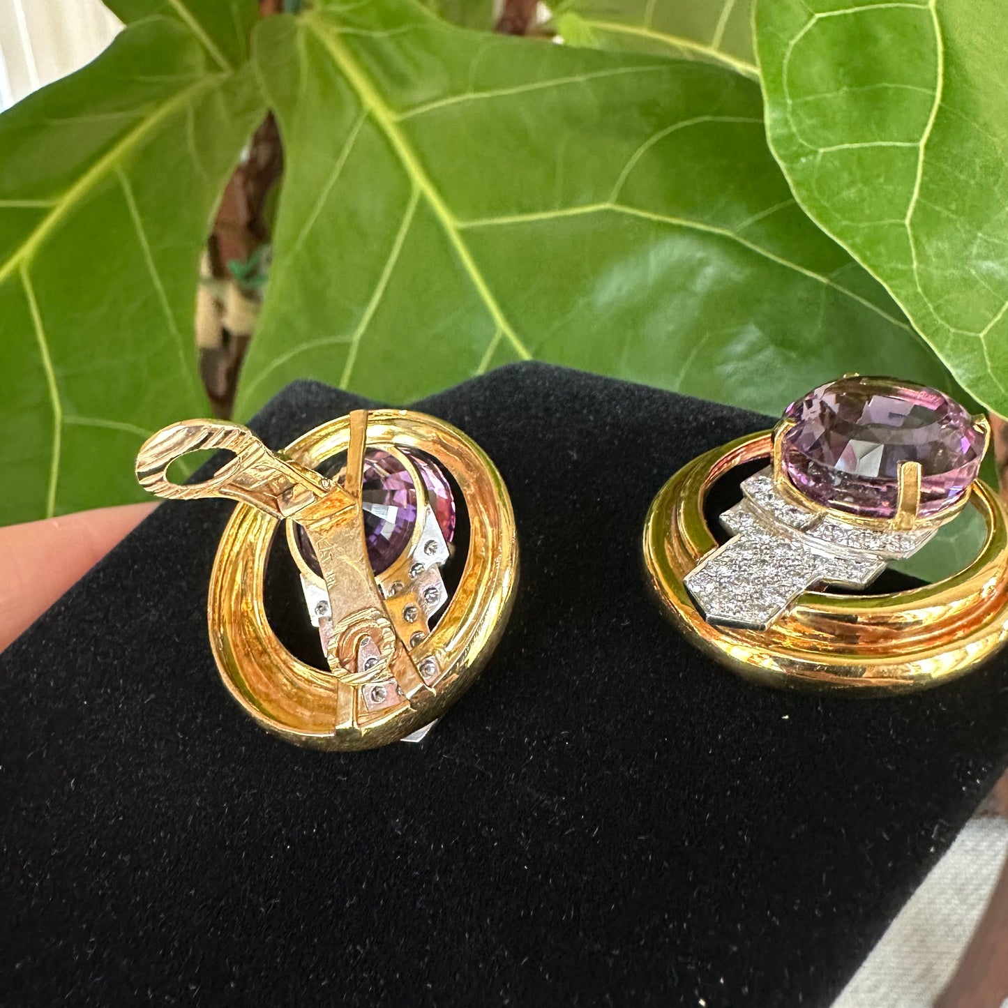 Retro Amethyst and Diamond Earrings Platinum & 18k Yellow Gold
