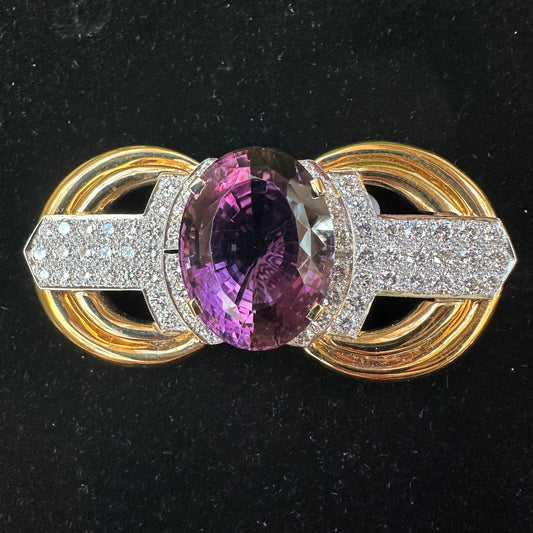 Retro Amethyst And Diamond Brooch/Pin Platinum 18k Yellow Gold