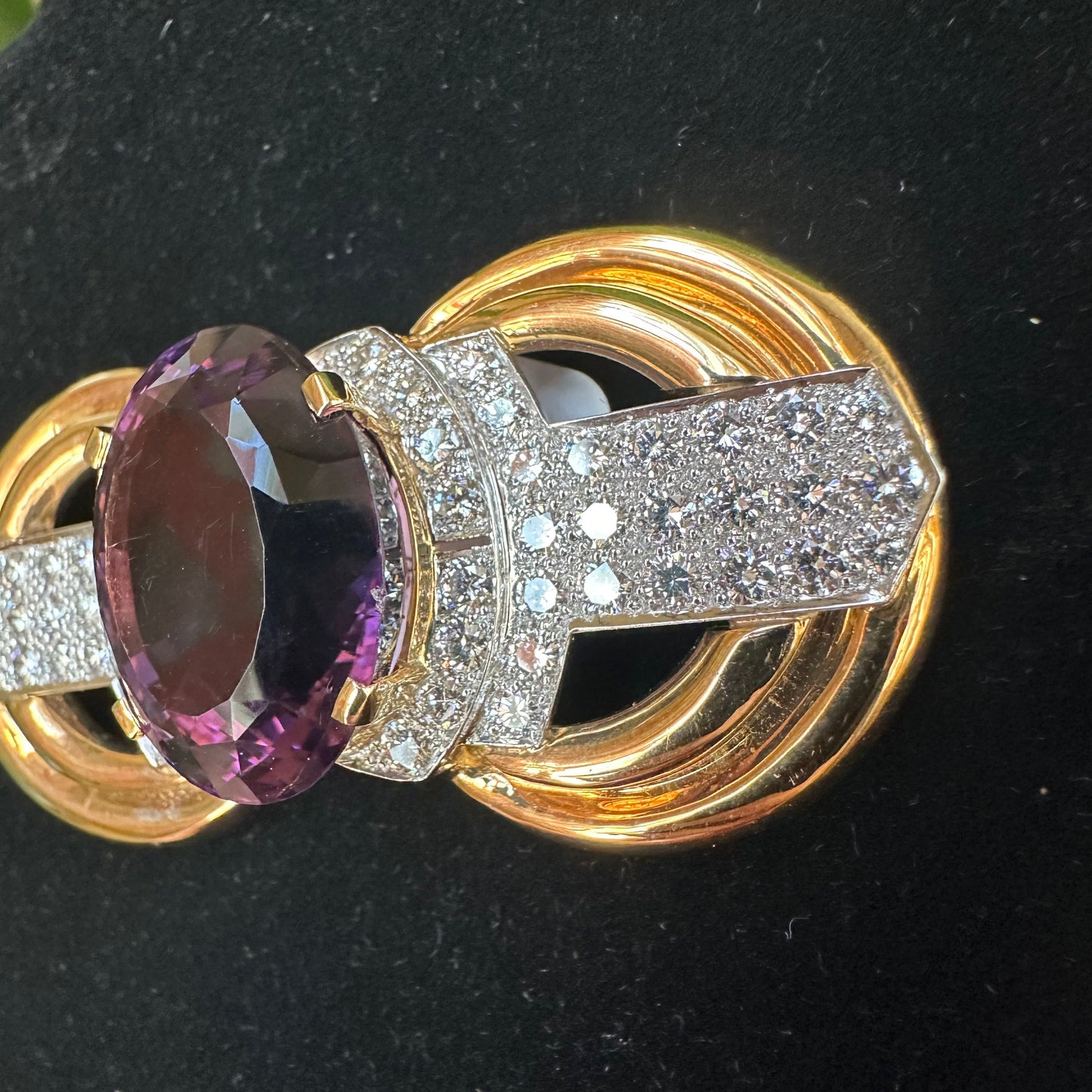 Retro Amethyst And Diamond Brooch/Pin Platinum 18k Yellow Gold