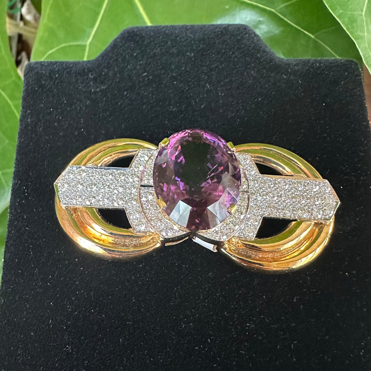 Retro Amethyst And Diamond Brooch/Pin Platinum 18k Yellow Gold