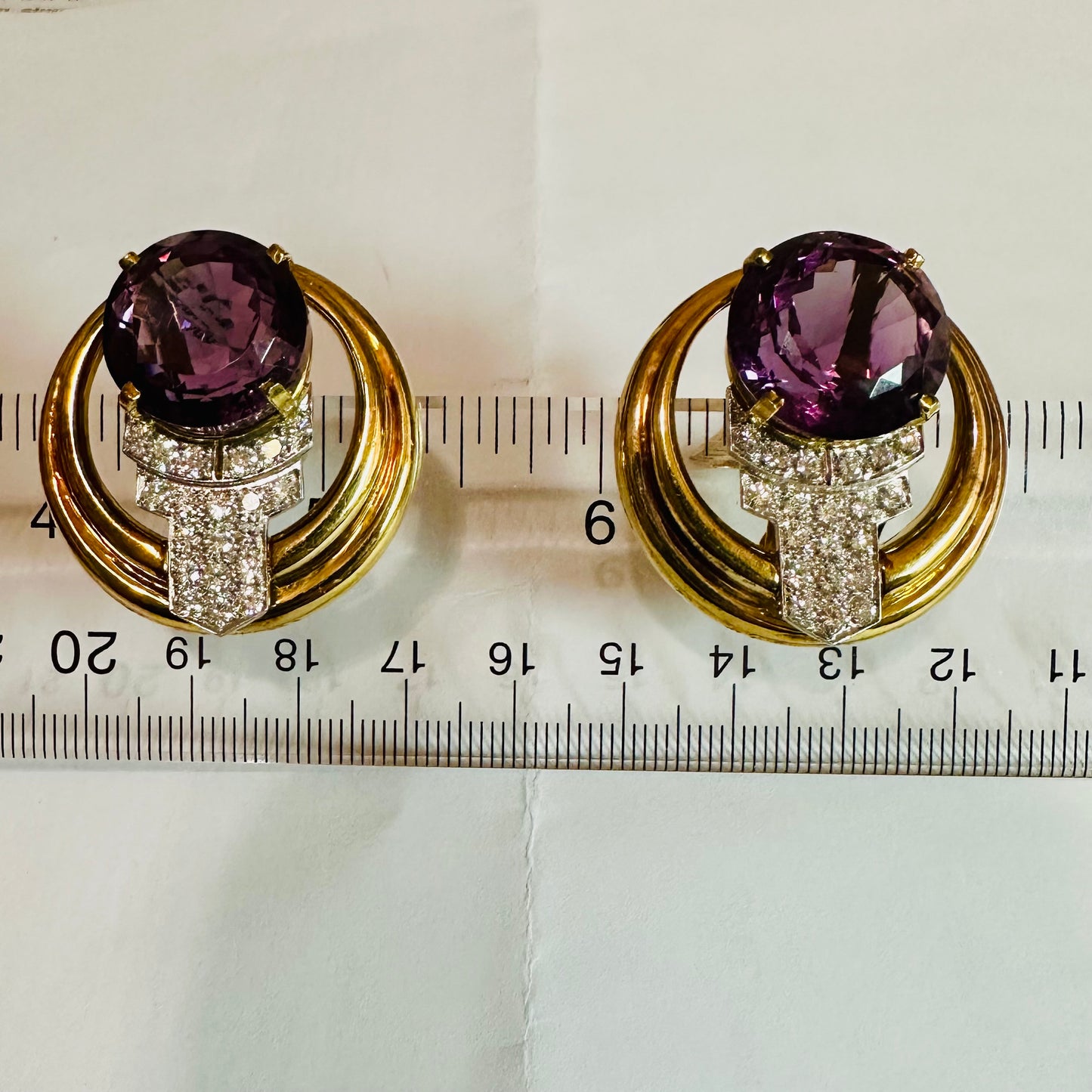 Retro Amethyst and Diamond Earrings Platinum & 18k Yellow Gold