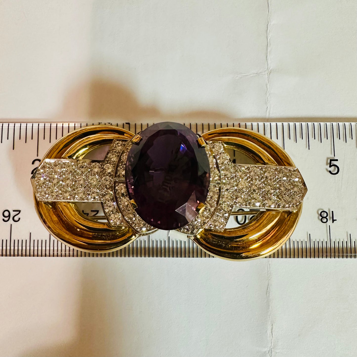 Retro Amethyst And Diamond Brooch/Pin Platinum 18k Yellow Gold