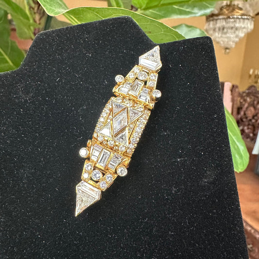Vintage Multi Shape Cut Diamond Brooch/Pin 18k Yellow Gold