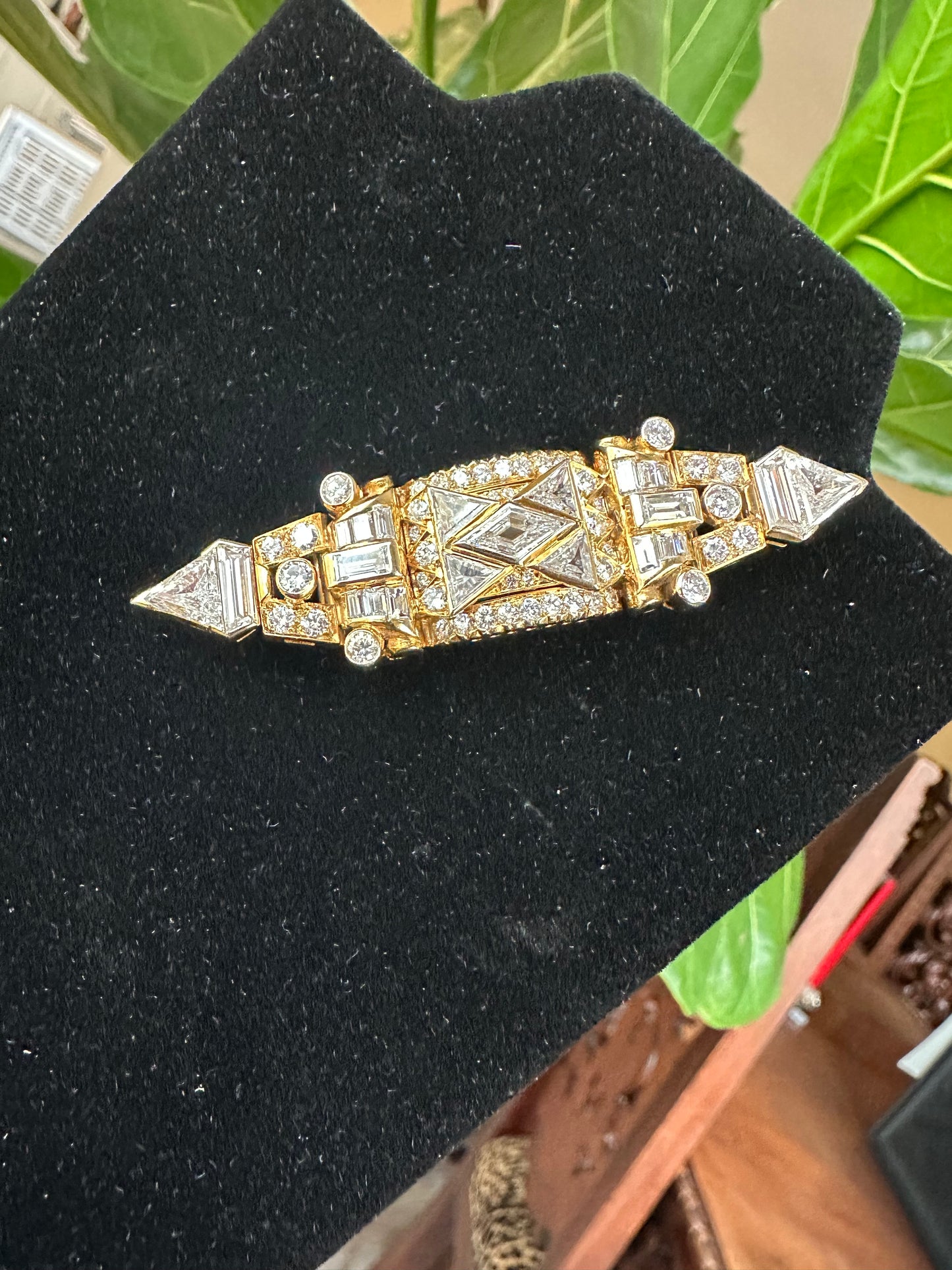 Vintage Multi Shape Cut Diamond Brooch/Pin 18k Yellow Gold