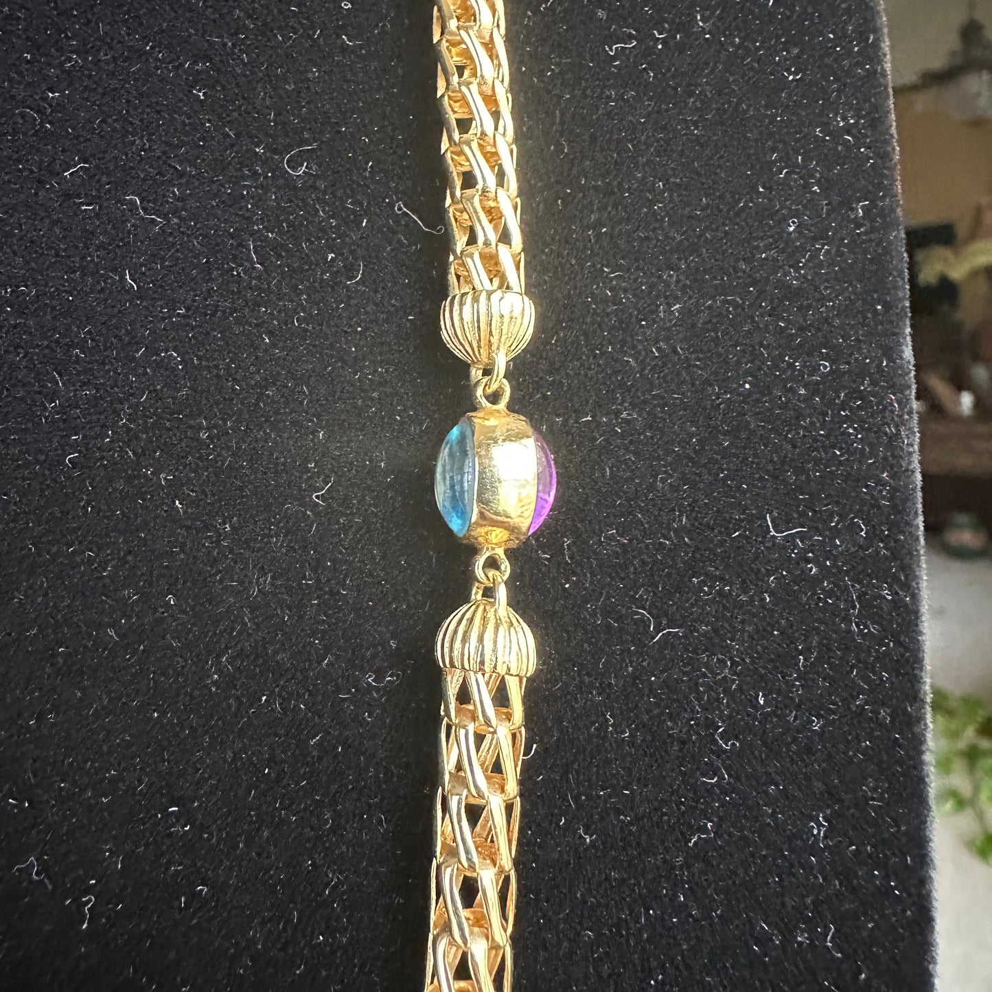 18k Yellow Gold Station Necklace with Precious Stones