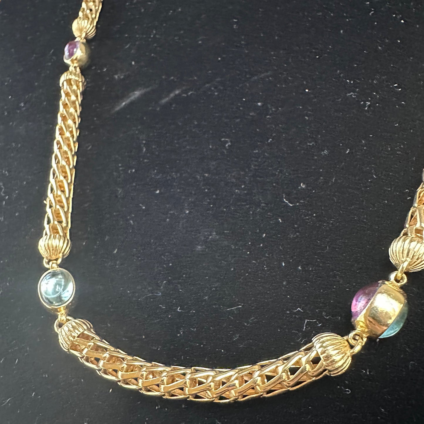 18k Yellow Gold Station Necklace with Precious Stones