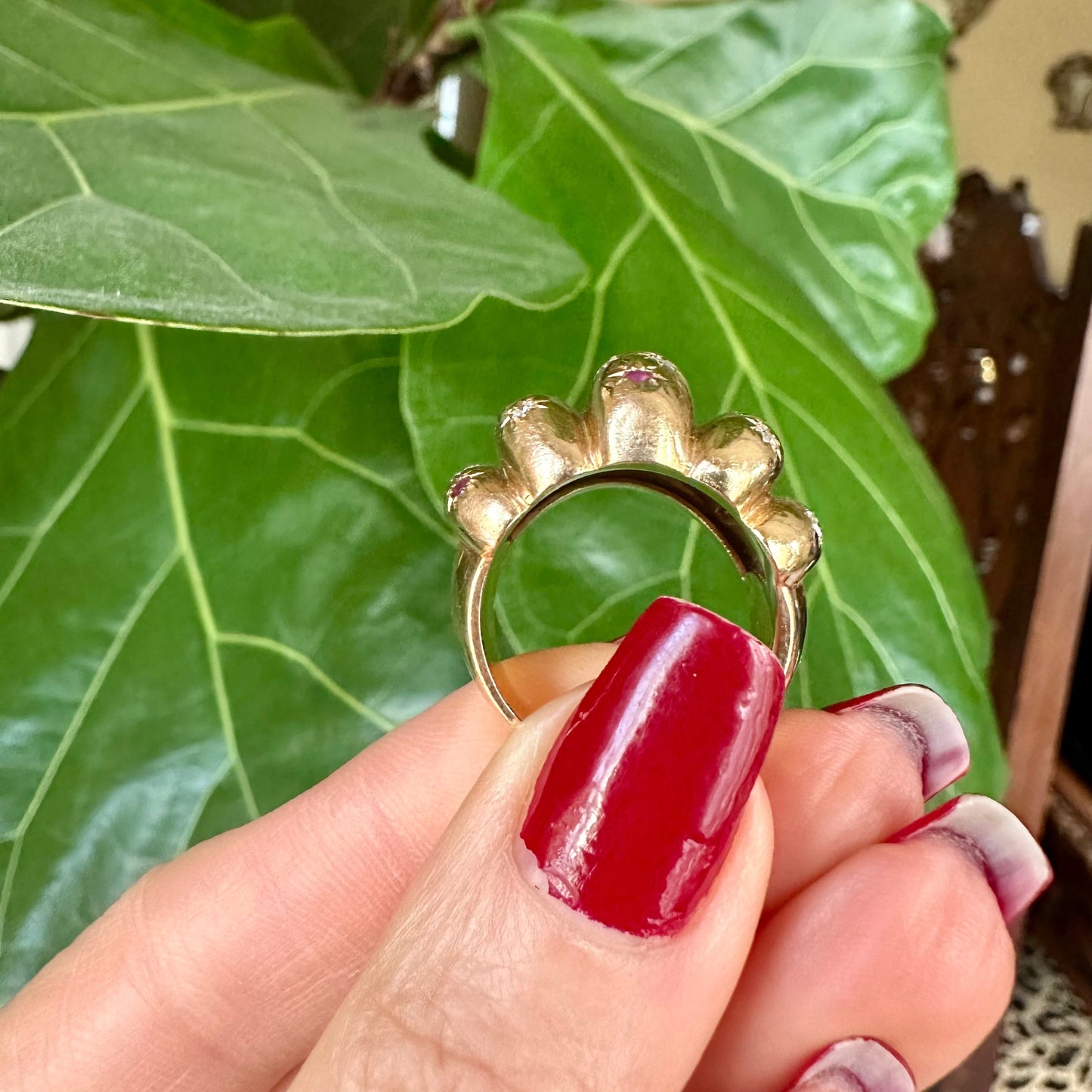 Retro Ruby and Diamond Ring 18k Yellow Gold