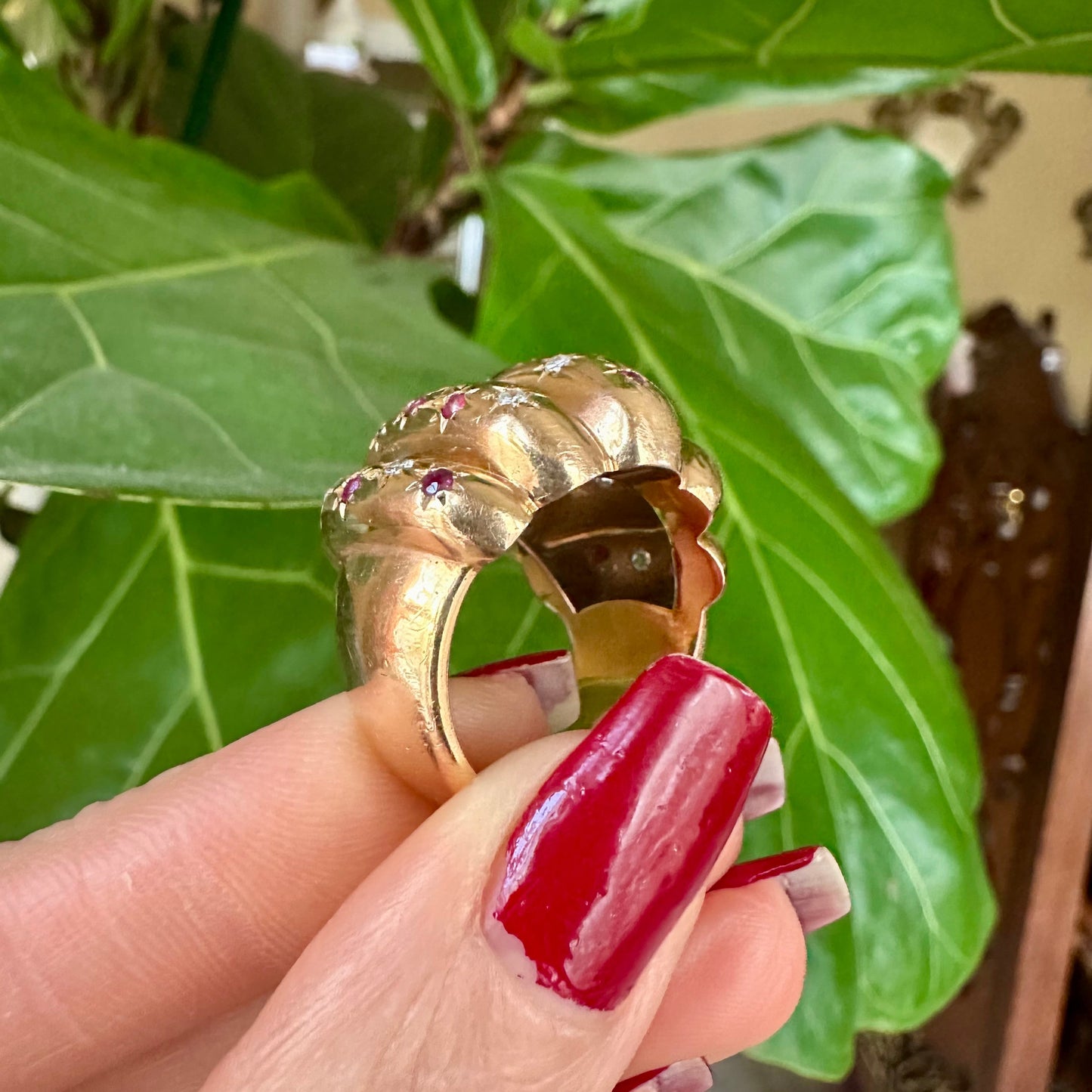 Retro Ruby and Diamond Ring 18k Yellow Gold