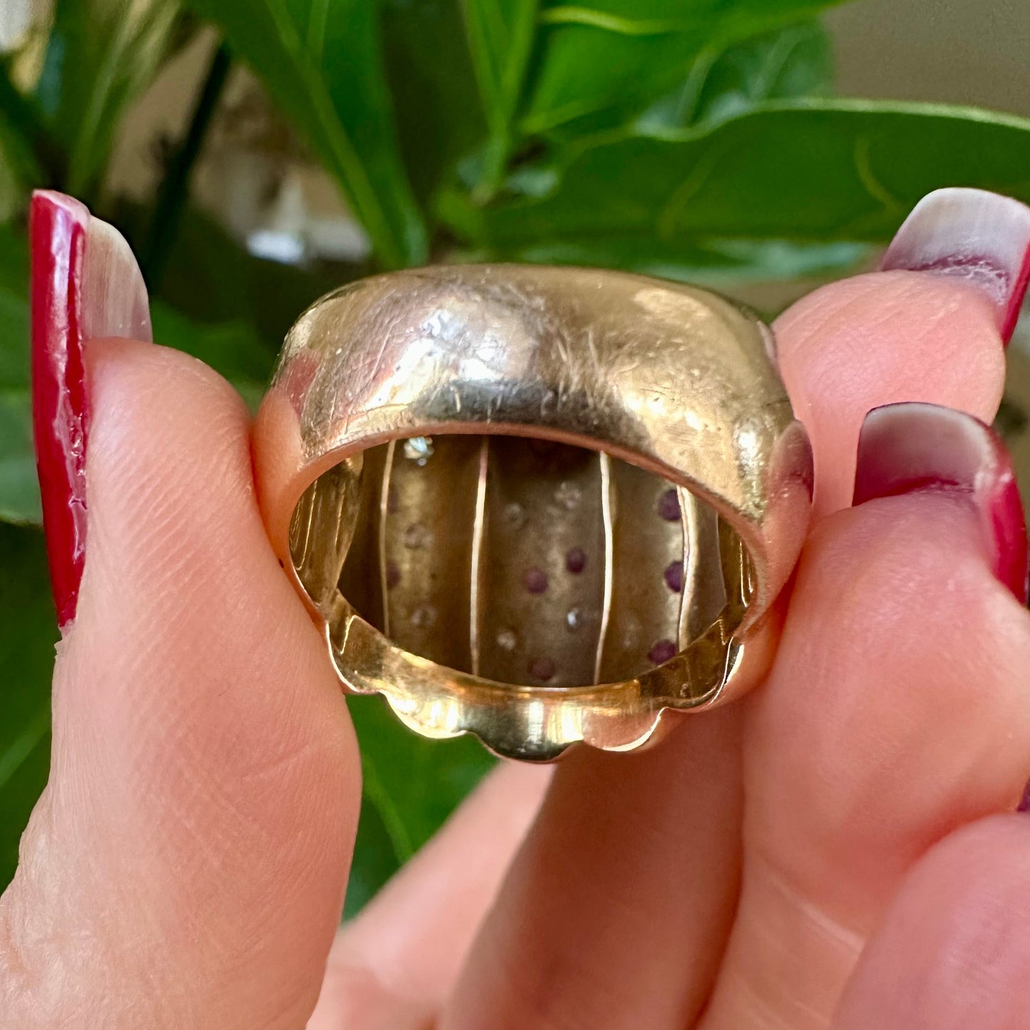 Retro Ruby and Diamond Ring 18k Yellow Gold