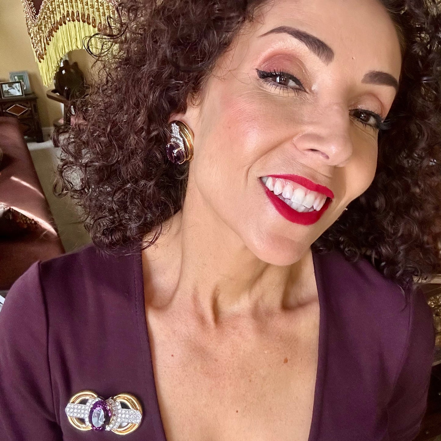 Retro Amethyst and Diamond Earrings Platinum & 18k Yellow Gold