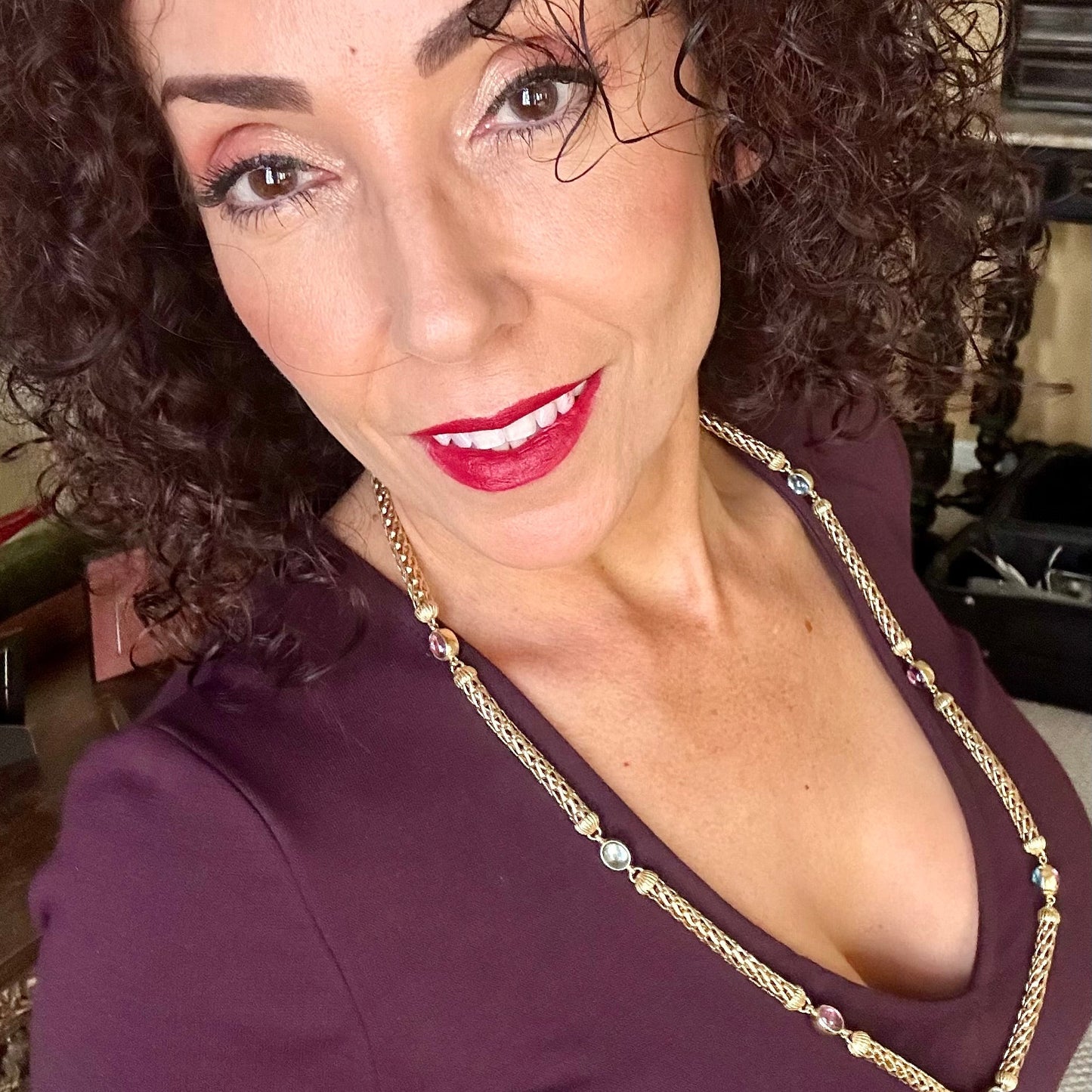 18k Yellow Gold Station Necklace with Precious Stones