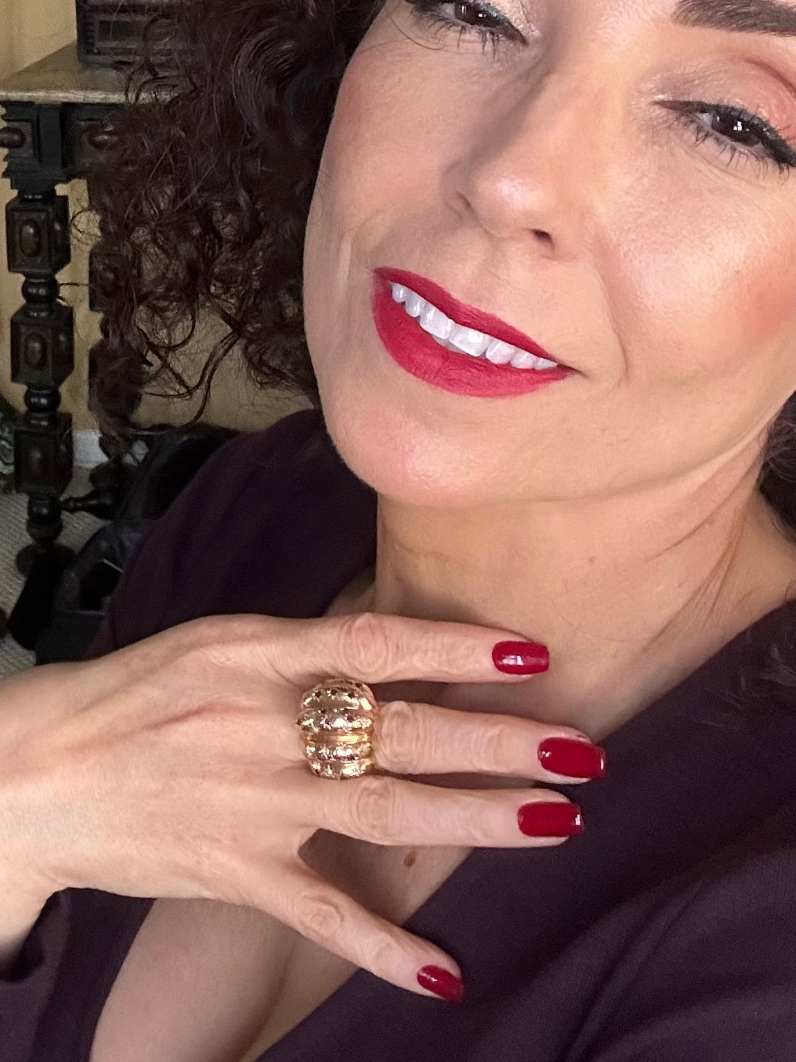 Retro Ruby and Diamond Ring 18k Yellow Gold