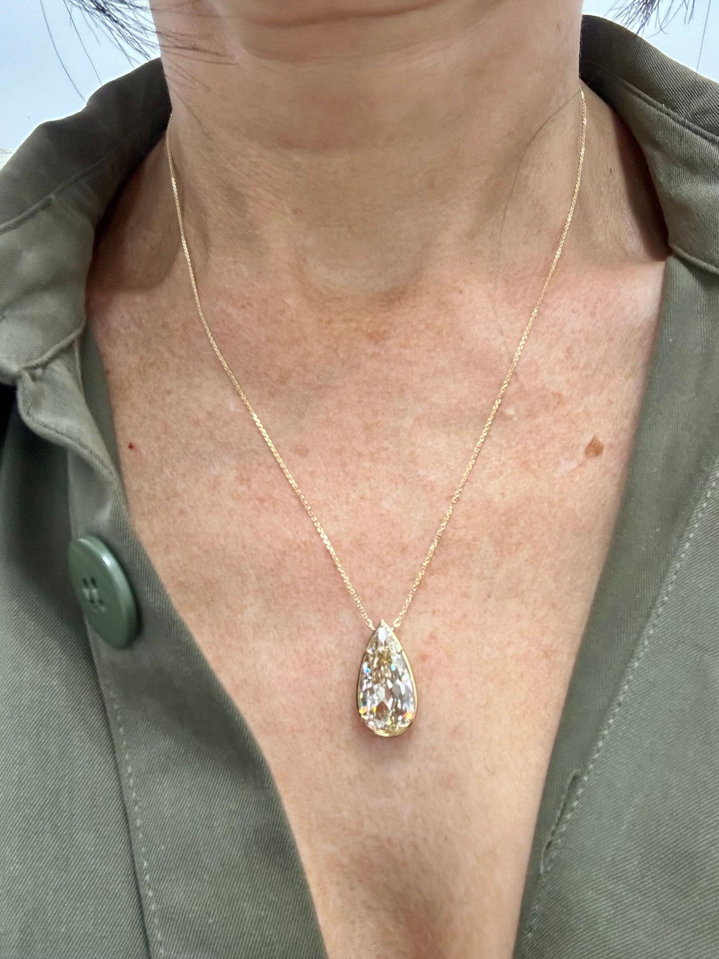 GIA 5.92 Pear Shape Brilliant Natural Fancy Light Brownish Yellow Pendant Necklace 18k