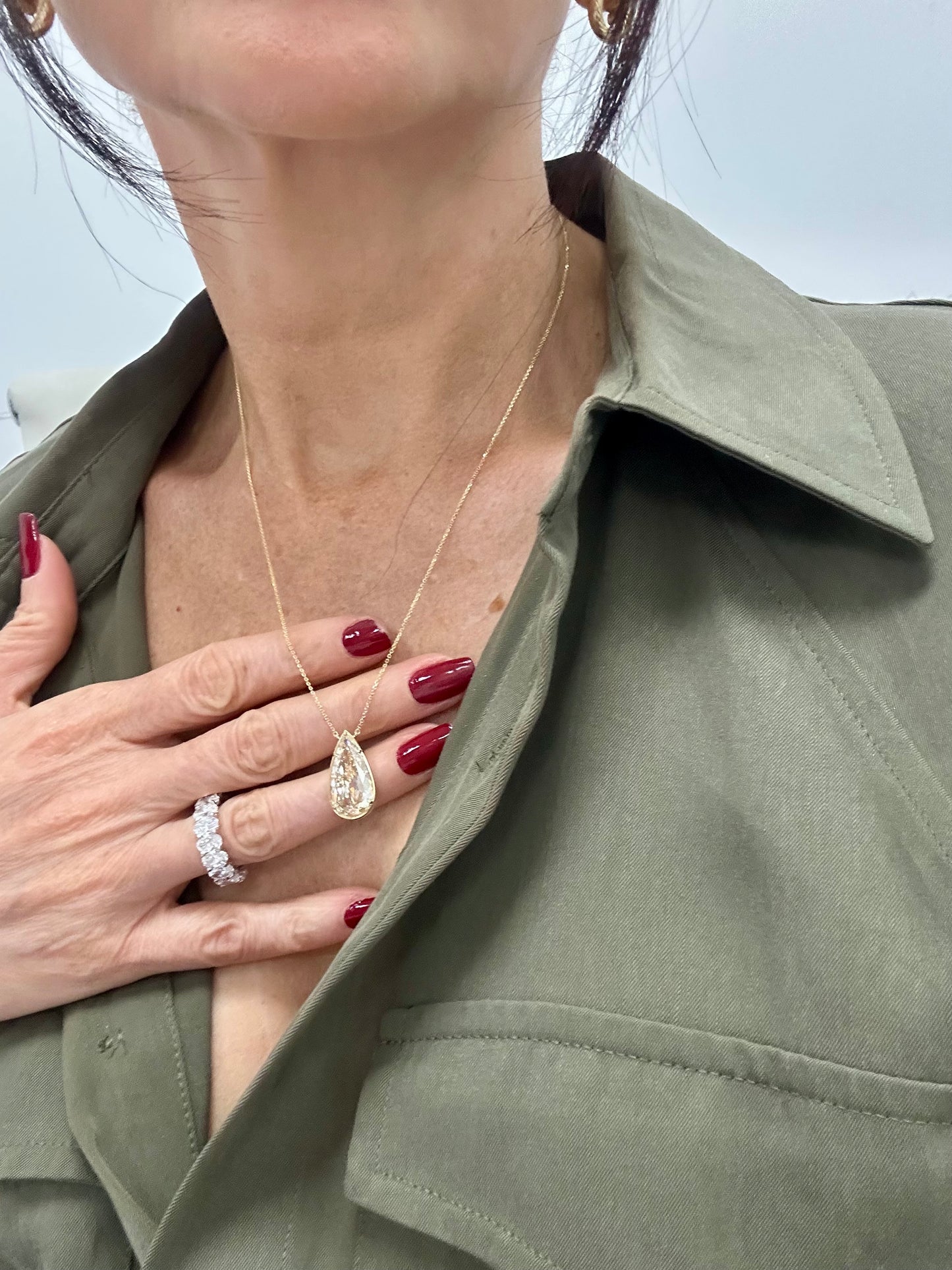 GIA 5.92 Pear Shape Brilliant Natural Fancy Light Brownish Yellow Pendant Necklace 18k