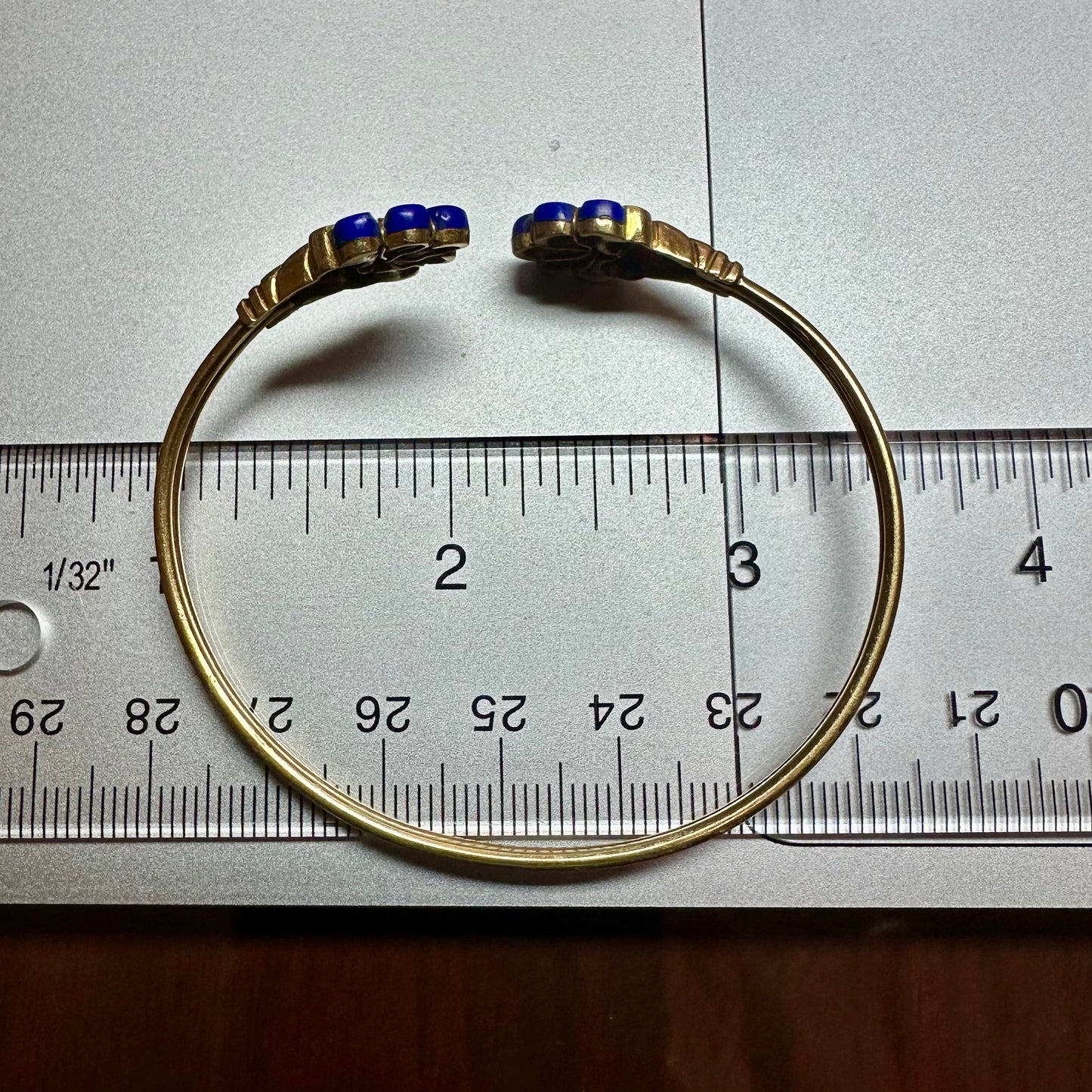 Vintage Carved Lapis Lazuli Floral Cuff 18k Yellow Gold