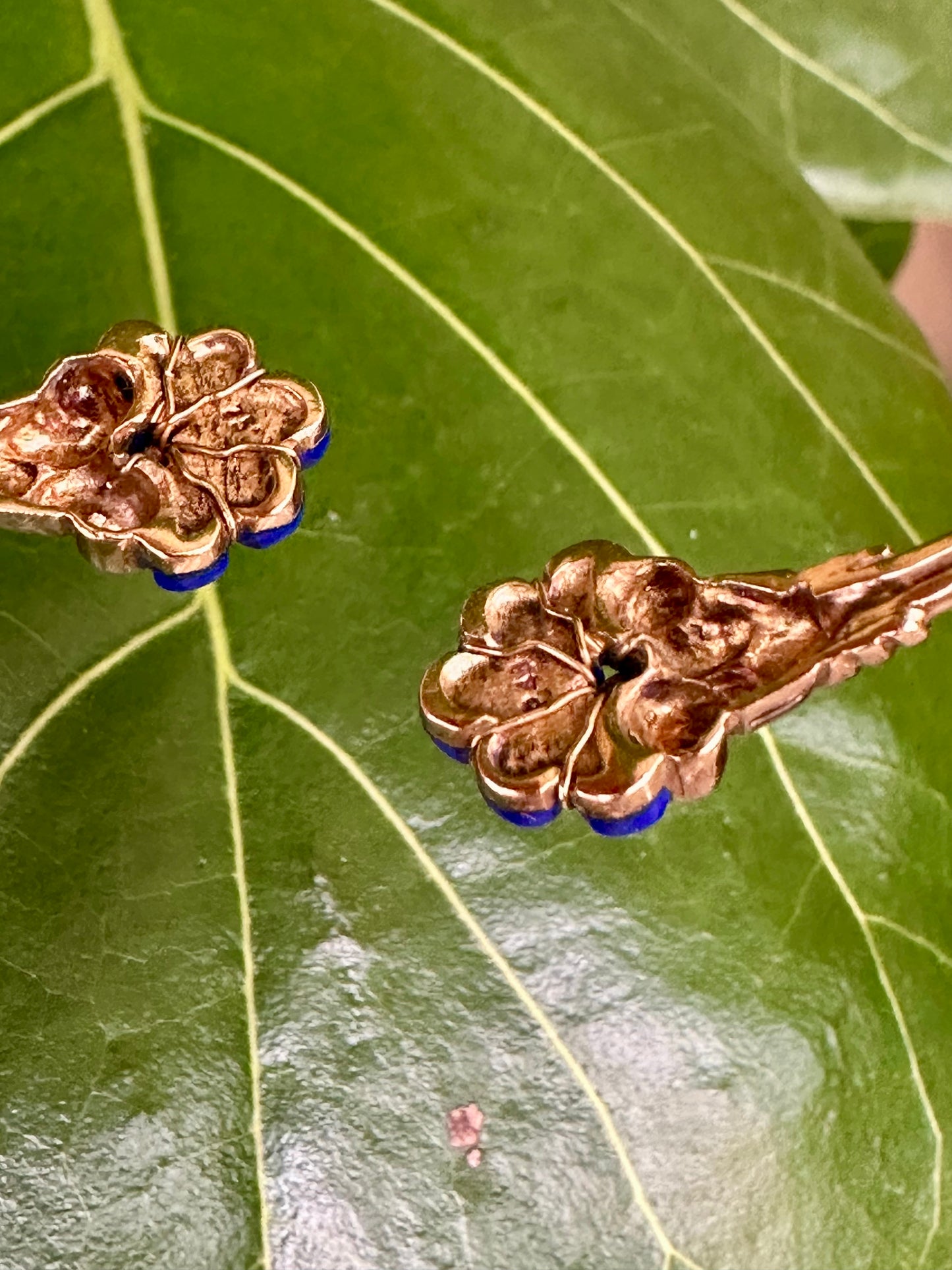 Vintage Carved Lapis Lazuli Floral Cuff 18k Yellow Gold