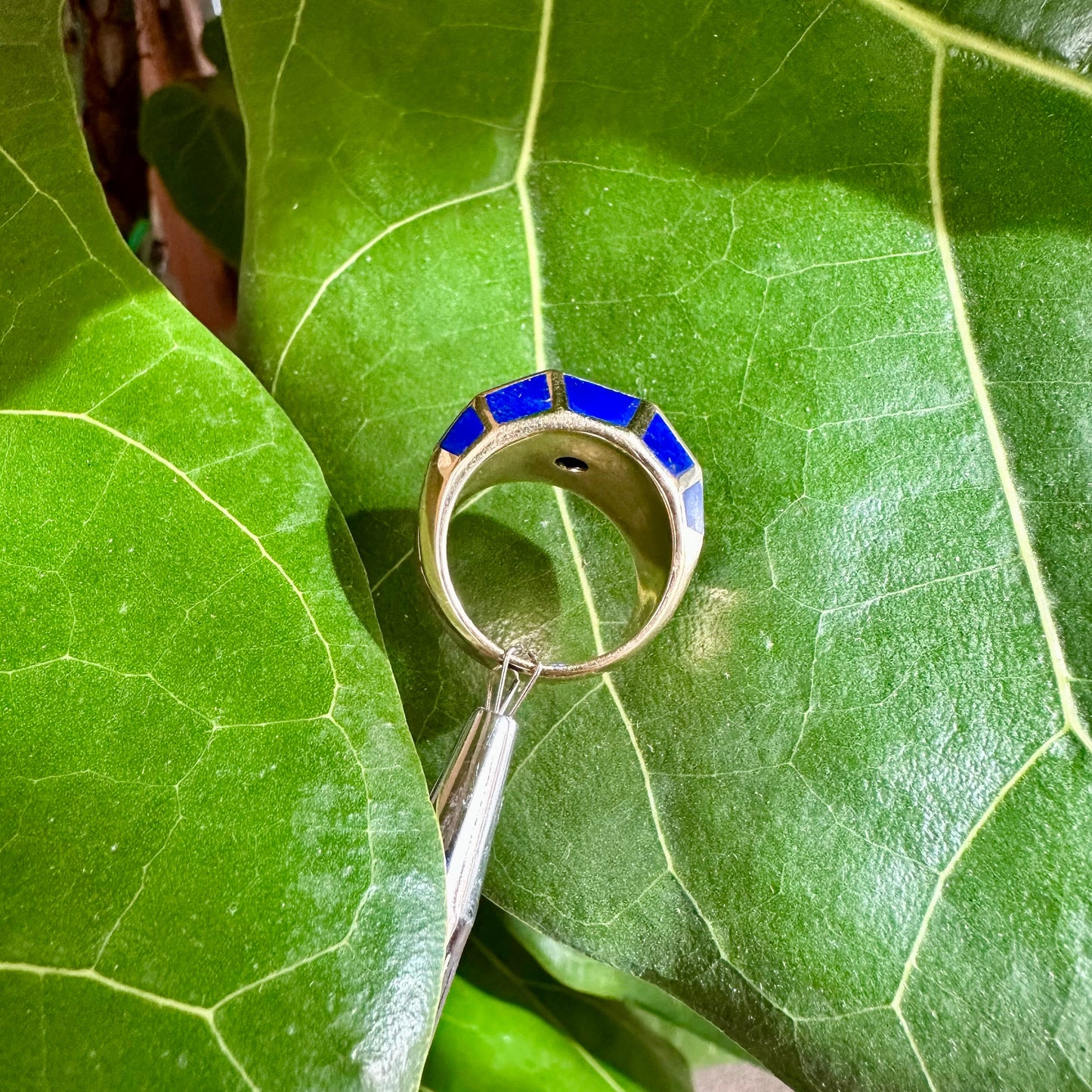 Vintage Princess Cut Diamond and Lapis Ring 14k Yellow Gold