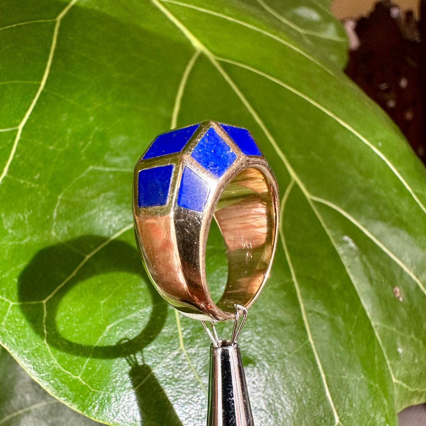 Vintage Princess Cut Diamond and Lapis Ring 14k Yellow Gold