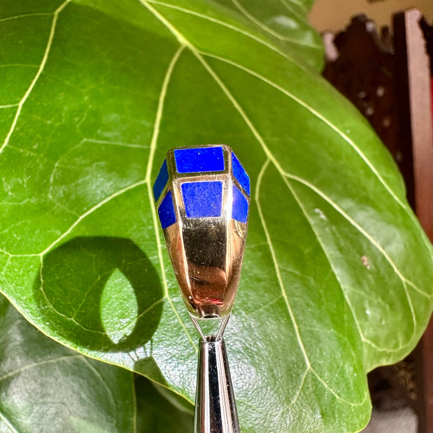 Vintage Princess Cut Diamond and Lapis Ring 14k Yellow Gold