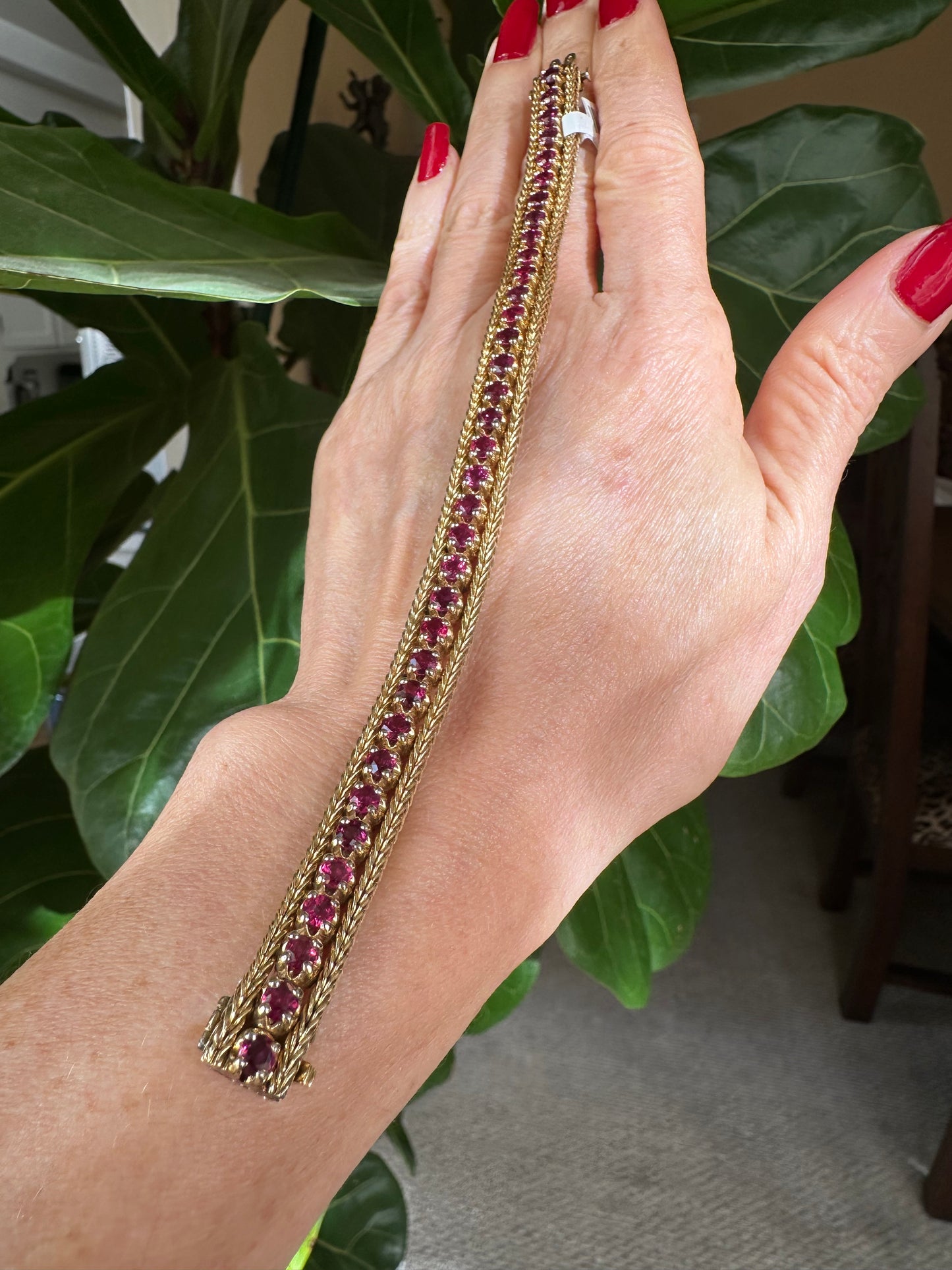 Vintage Ruby Tennis Design Bracelet in 14k Yellow Gold