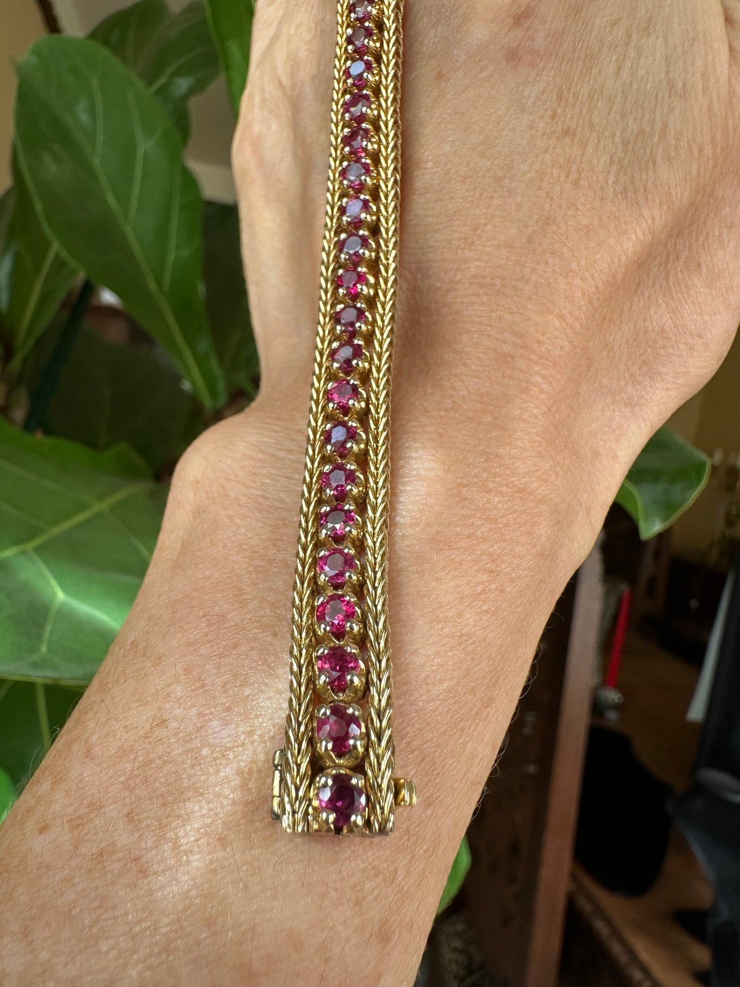 Vintage Ruby Tennis Design Bracelet in 14k Yellow Gold