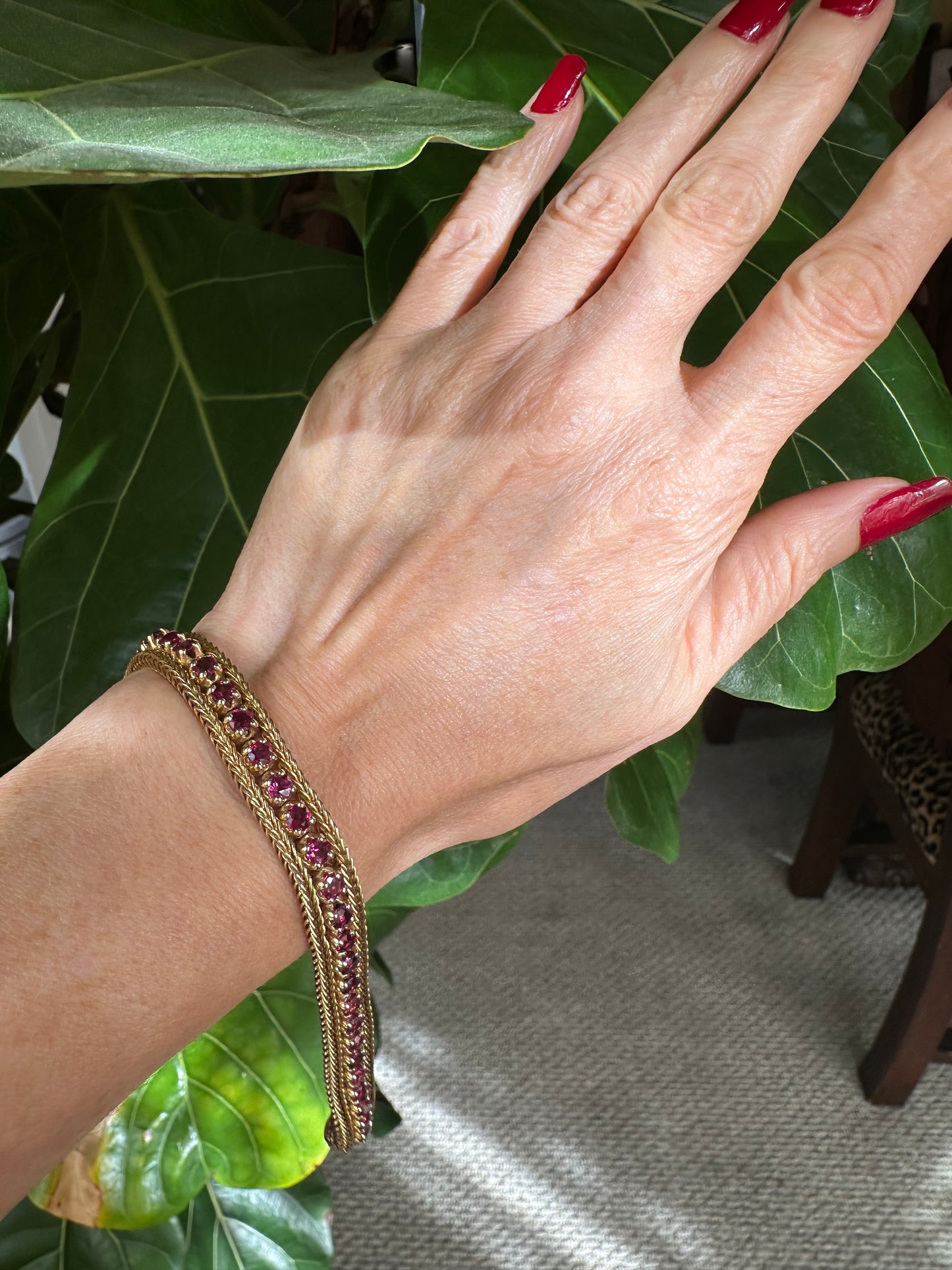 Vintage Ruby Tennis Design Bracelet in 14k Yellow Gold