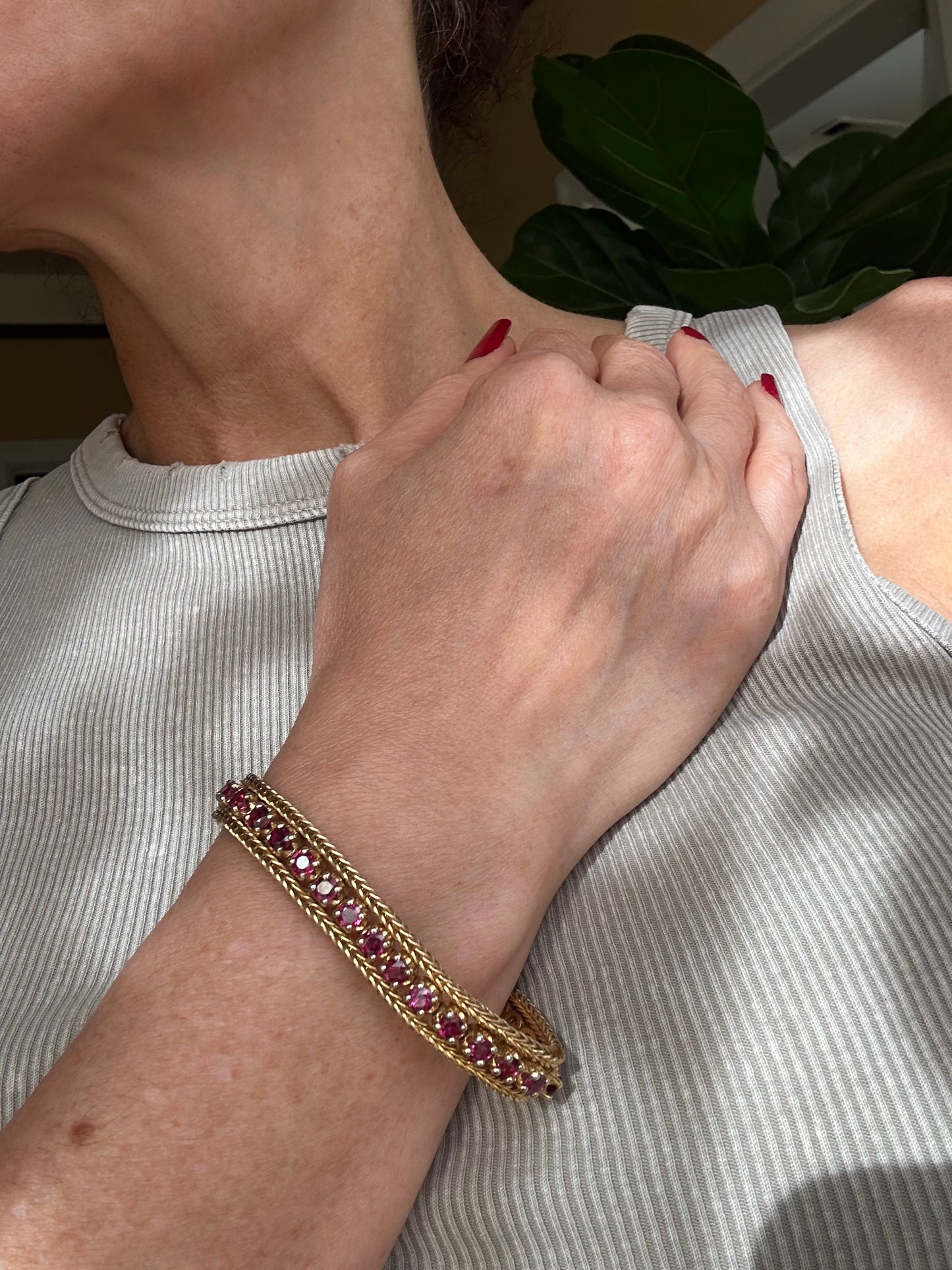 Vintage Ruby Tennis Design Bracelet in 14k Yellow Gold