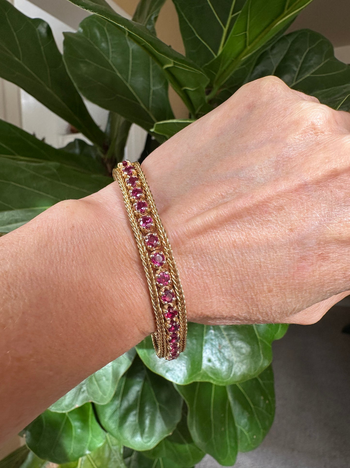 Vintage Ruby Tennis Design Bracelet in 14k Yellow Gold
