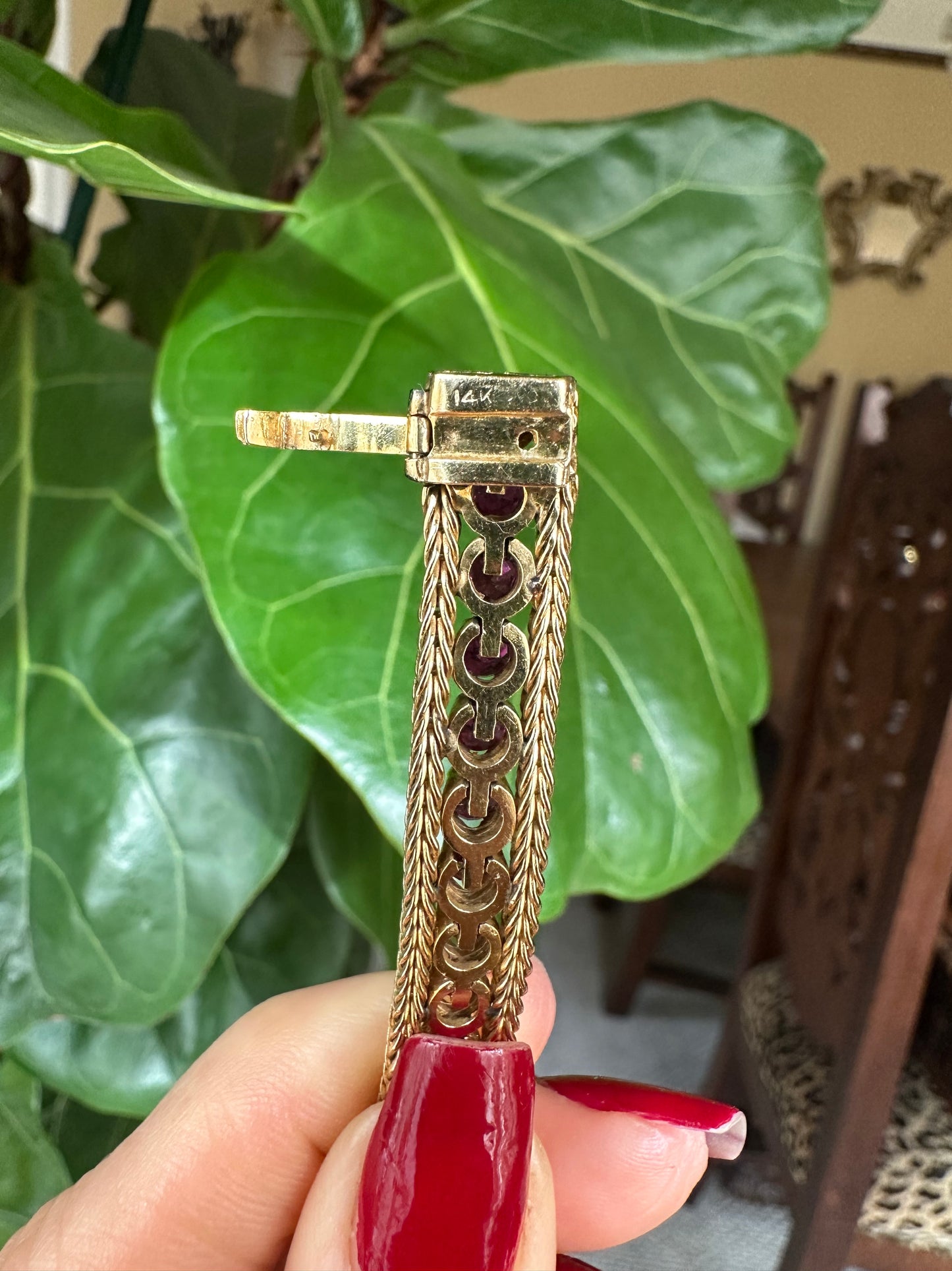 Vintage Ruby Tennis Design Bracelet in 14k Yellow Gold