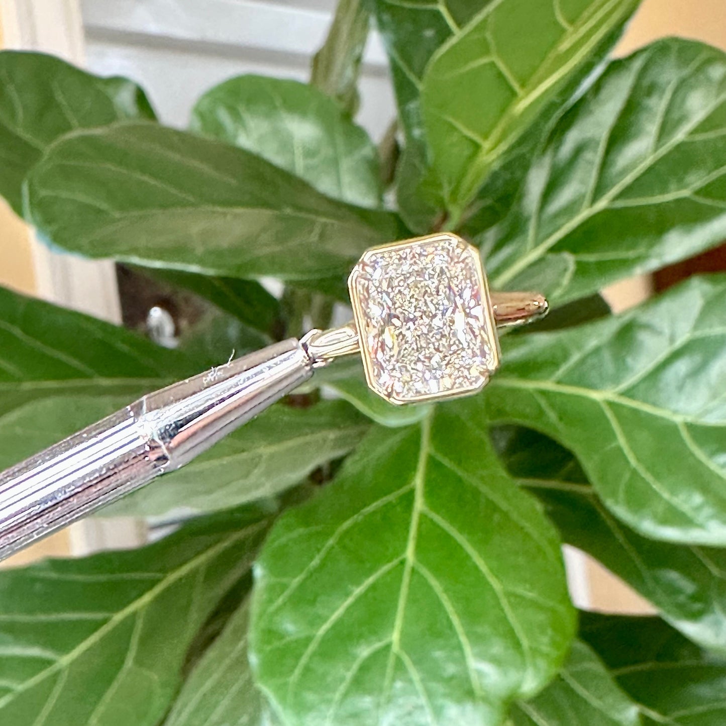 5.16 GIA Cut Cornered Rectangular Modified Brilliant Natural Diamond Ring 18k