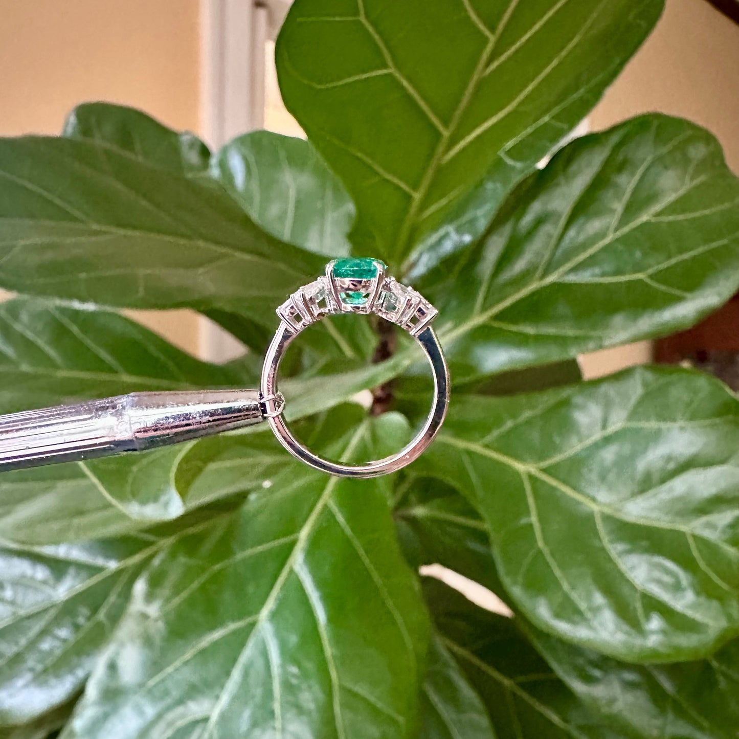 GIA 1.11 Oval Brilliant Cut Columbian Emerald & Diamond Ring 14k White Gold