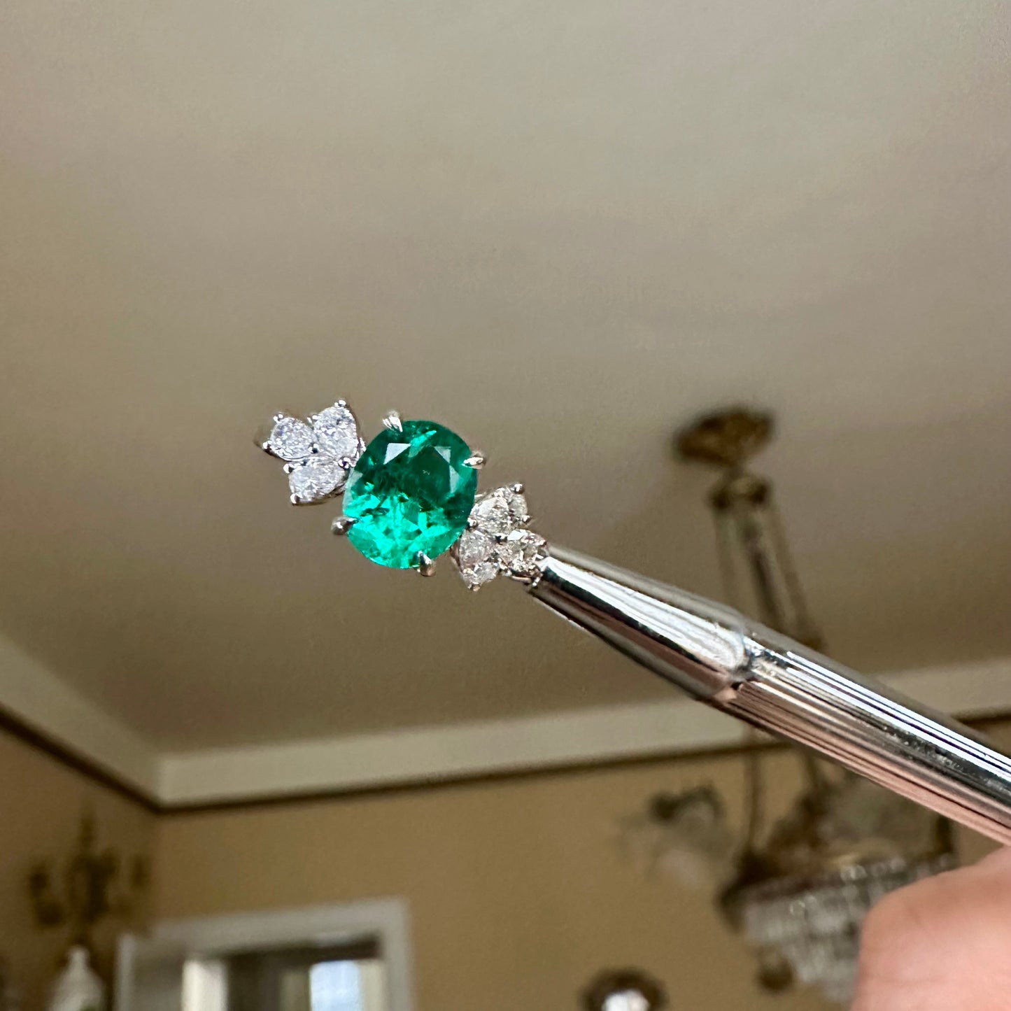 GIA 1.11 Oval Brilliant Cut Columbian Emerald & Diamond Ring 14k White Gold