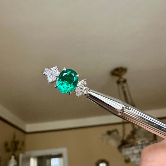 GIA 1.11 Oval Brilliant Cut Columbian Emerald & Diamond Ring 14k White Gold