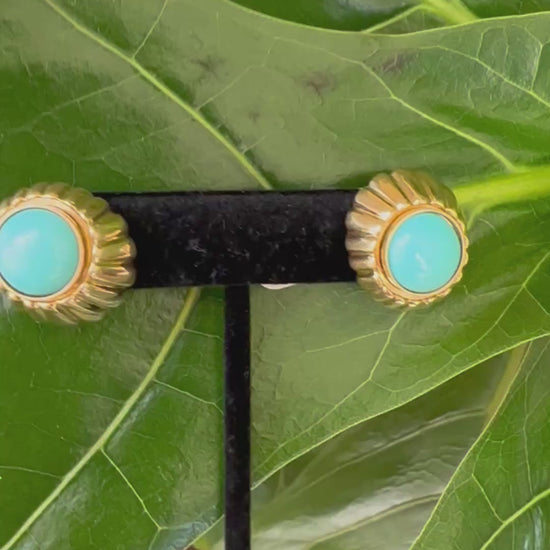 Natural Blue Turquoise 14k Yellow gold Clip on Earrings 