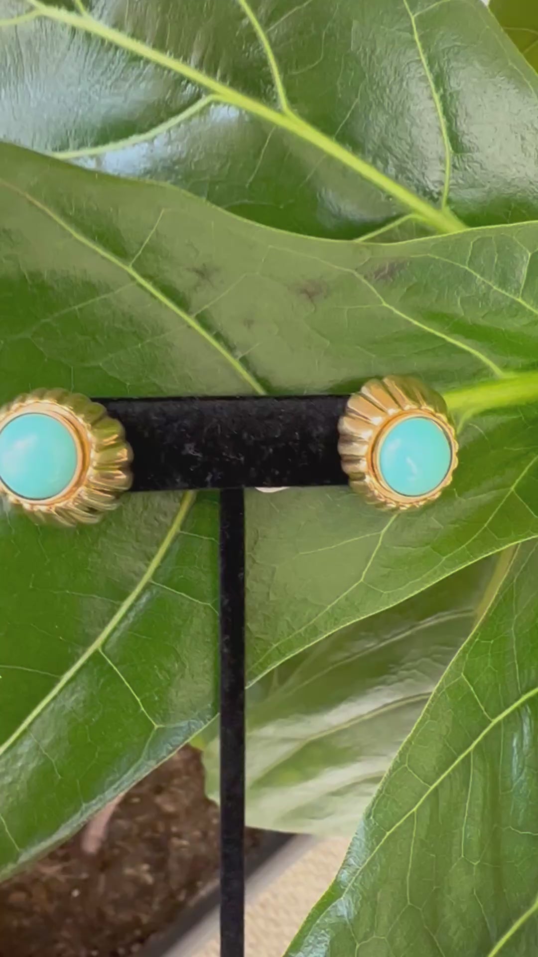 Natural Blue Turquoise 14k Yellow gold Clip on Earrings 