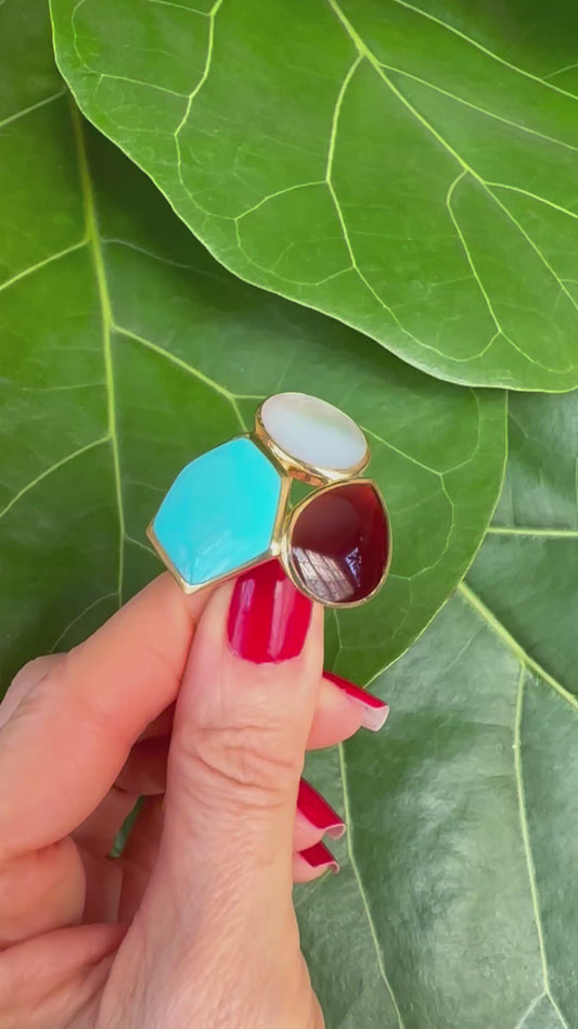 Ippolita 18k Yellow Gold Turquoise, Agate & Mother of Pearl Statement Ring