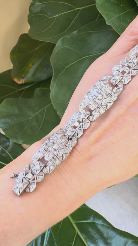 Art Deco Diamond Bracelet | ~4-5ct Natural Diamonds | Platinum | 29.49g | 7"